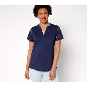 Fashion Women's Top Sz L Amazing Lace Eyelet Shoulder Knit Blue A688393